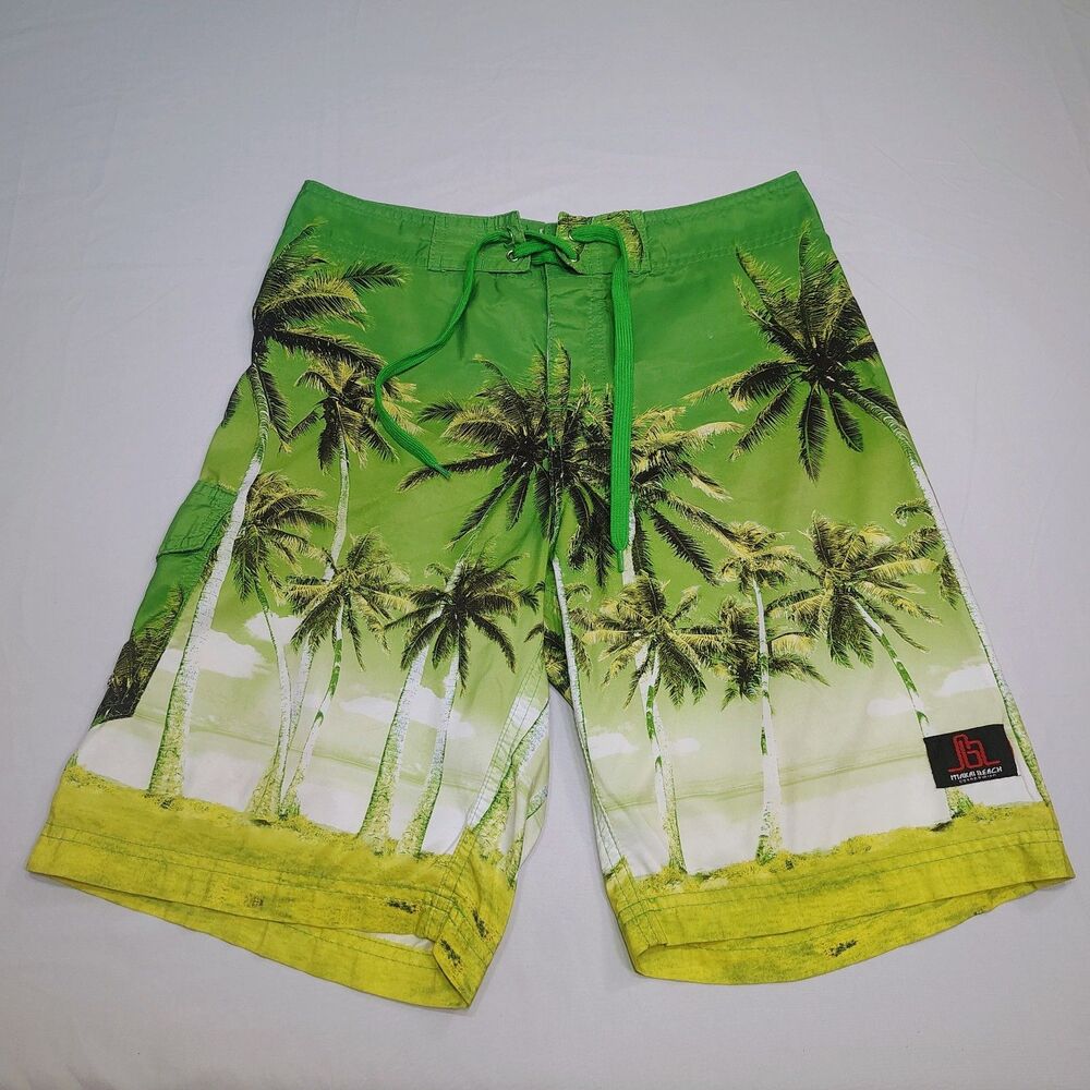 Makai Beach Board Riding Shorts Swimming Trunks Sz 30 Green Palm Trees Hawaiian